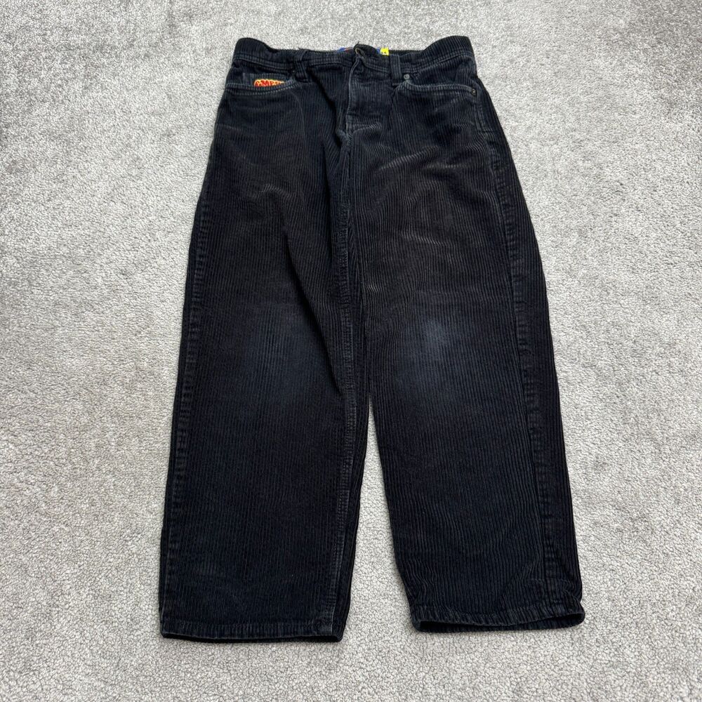 Empyre Baggy Skate Pants Youth/Kids 24 Black Corduroy Loose Y2K Retro Streetwear